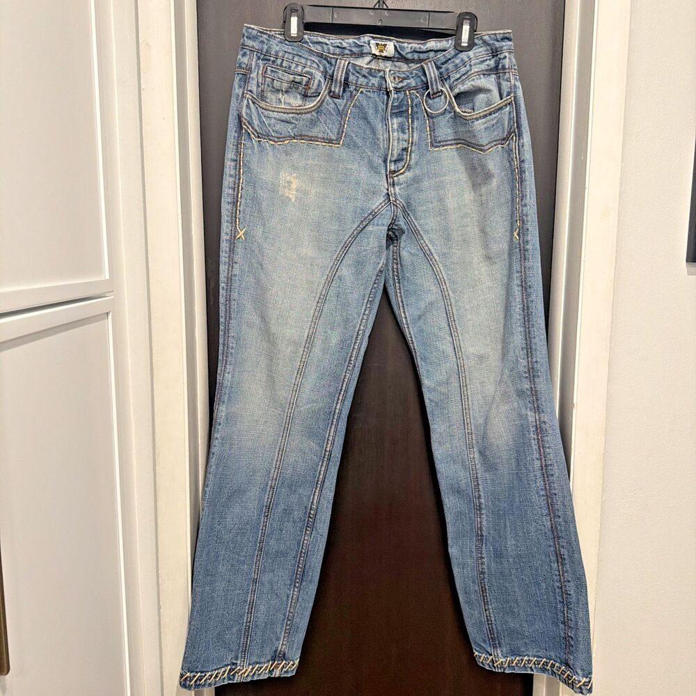 RARE Vintage Antik Denim Jeans 34x32 Embroidered Contrast Stitching Y2K Bootcut